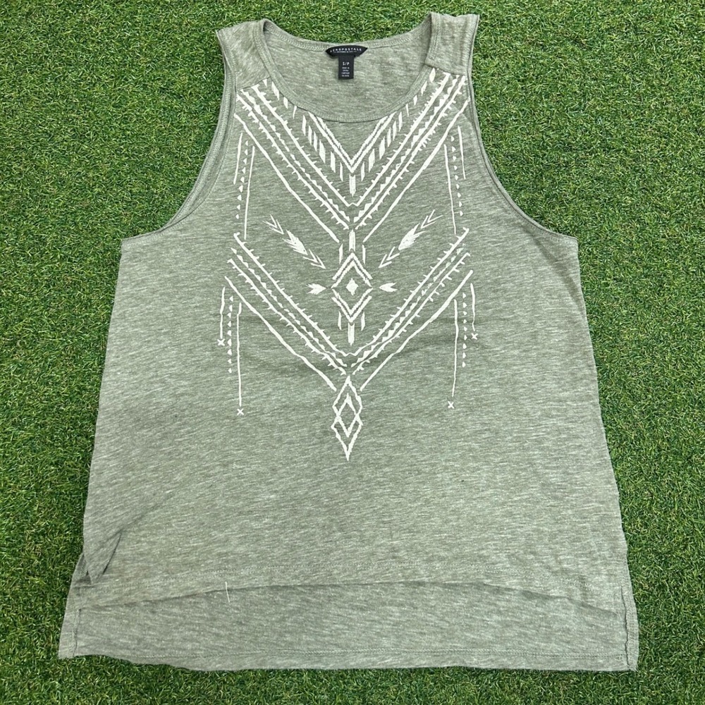 Aeropostale Womens Small Green Tribal Graphic High Low Tank Top Sleeveless Tee